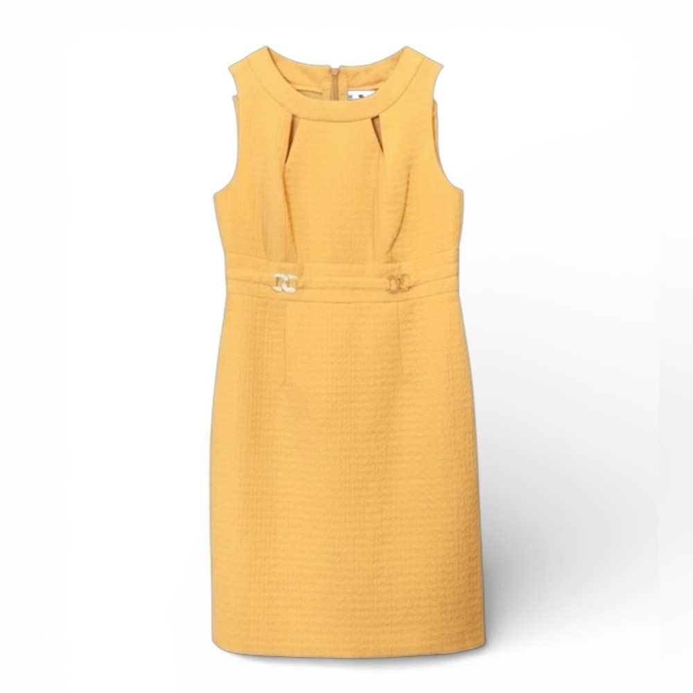 NWT TAHARI Women’s Yellow Sleeveless Dress With Gold Embellishments Size 8